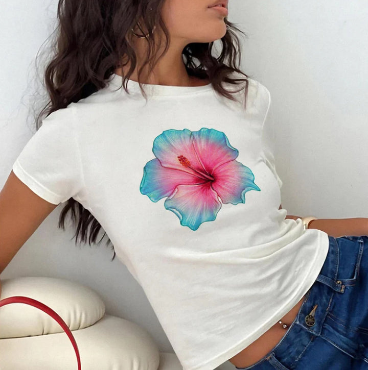 Damen Crop-T-Shirt mit kreativem Lippenmotiv und figurbetontem Schnitt Drune