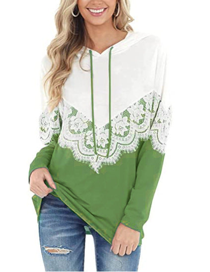 Damen Kapuzenpullover mit eleganter Spitzendekoration und lässigem Schnitt Drune
