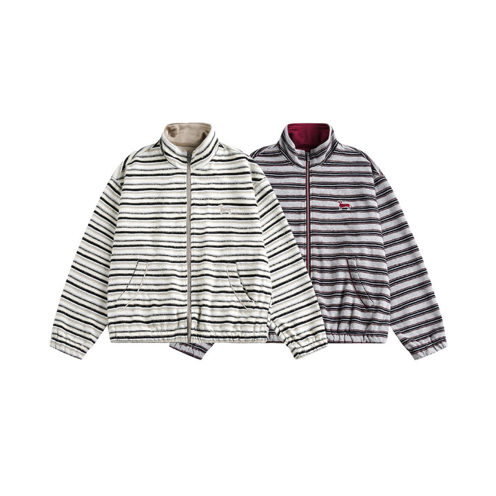 Damen Gestreifte Sweatjacke mit Stehkragen, Reißverschluss und elastischem Saum Drune