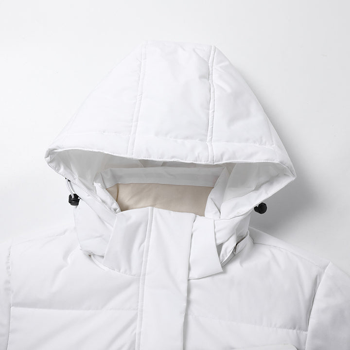 Damen Langer minimalistischer Steppmantel mit konturierter Kapuze und ultraleichter Thermofüllung Drune