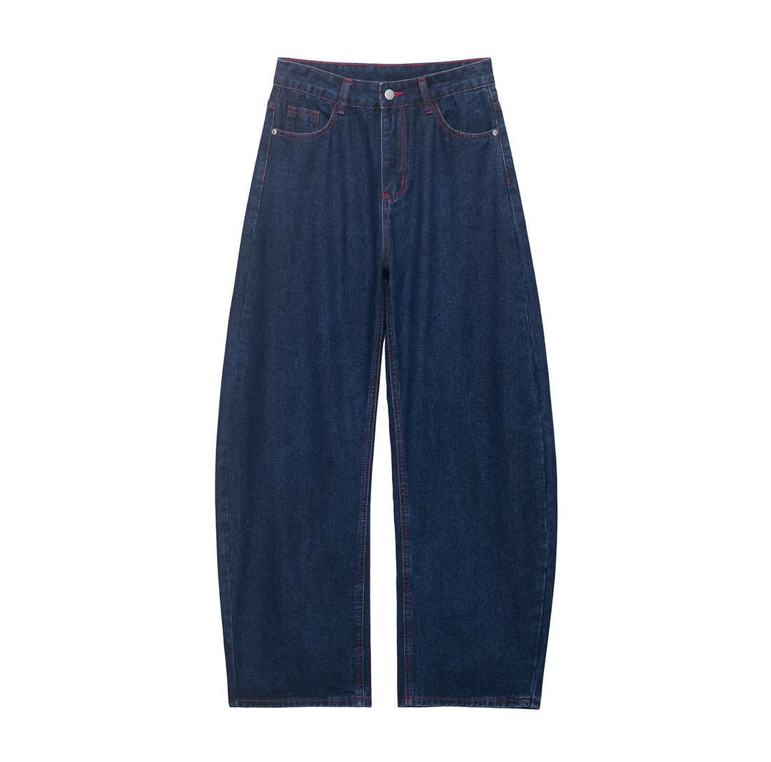 Damen Weite High‑Waist-Jeans mit mittlerer Leibhöhe, geradem Bein und kontrastfarbigen Ziernähten Drune