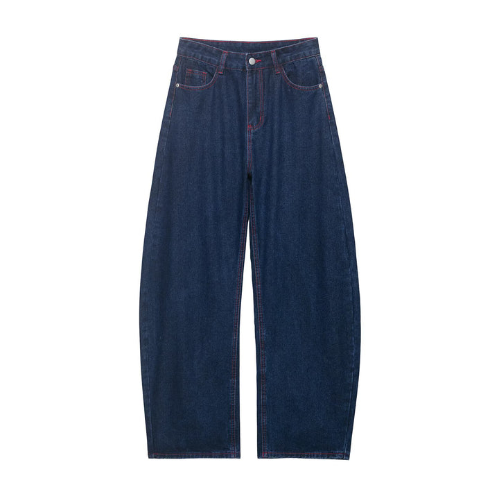 Damen Weite High‑Waist-Jeans mit mittlerer Leibhöhe, geradem Bein und kontrastfarbigen Ziernähten Drune
