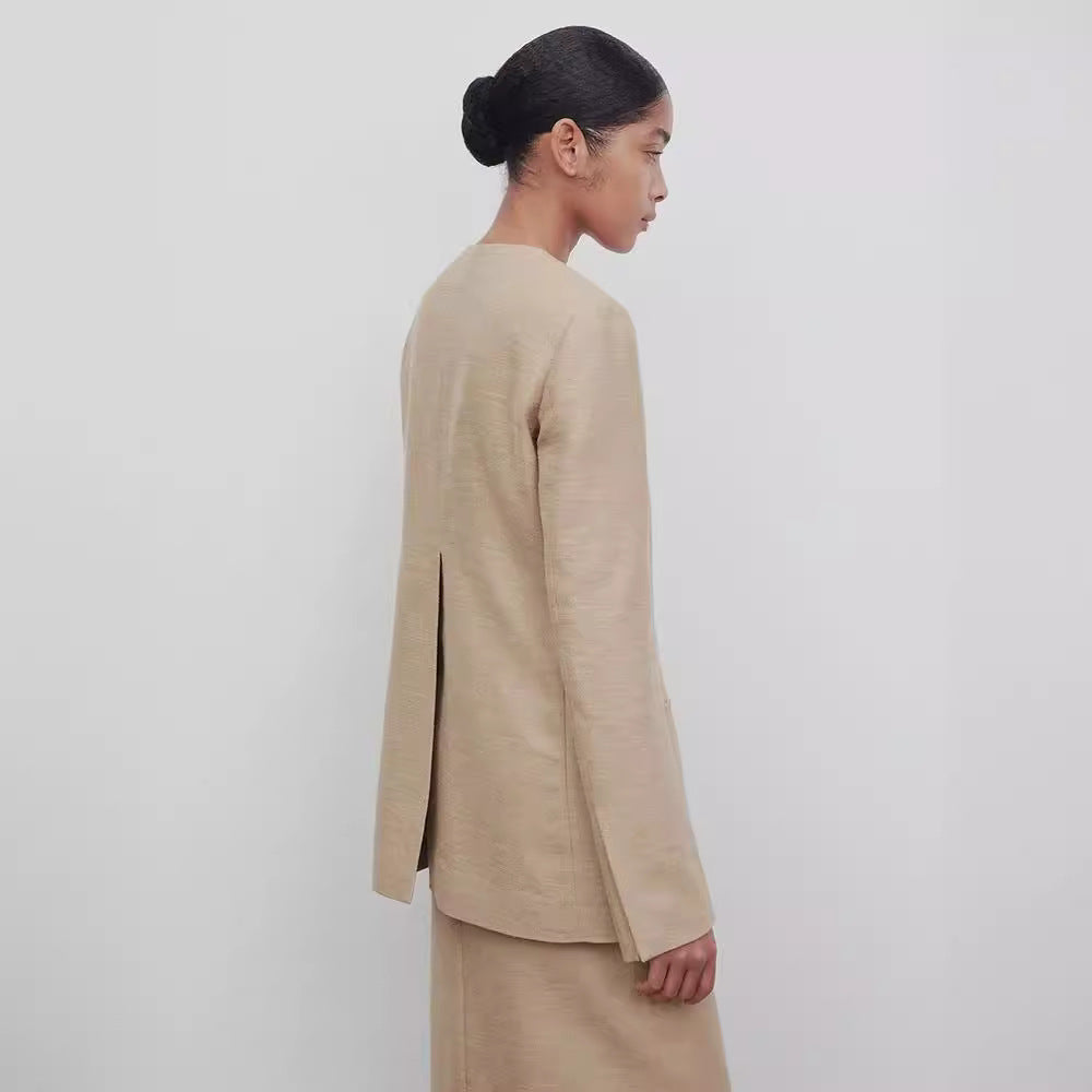 Damen Eleganter und strukturierter Blazer mit minimalistischer Knopfleiste Drune