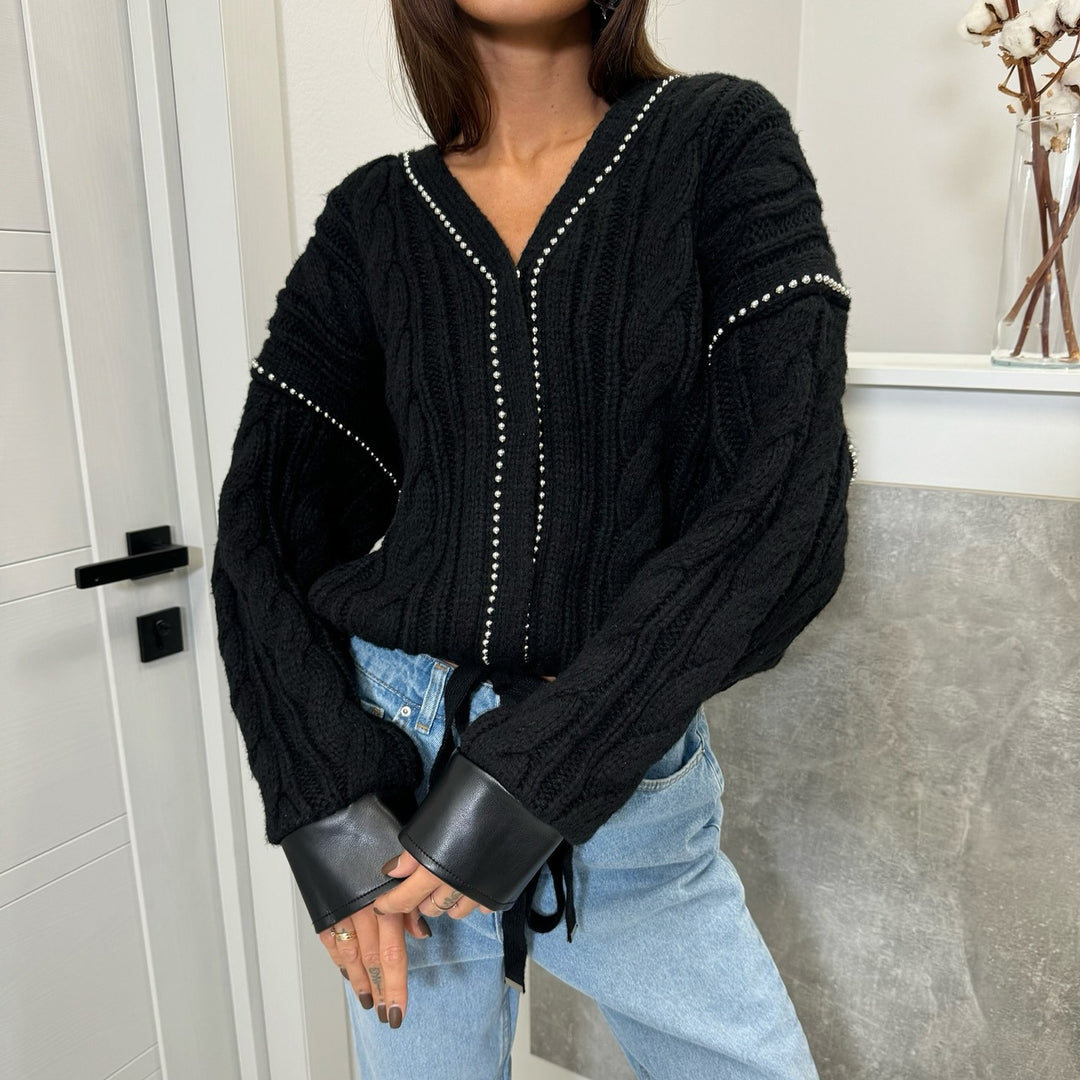 Damen Modischer Strickpullover mit Statement-Print Drune