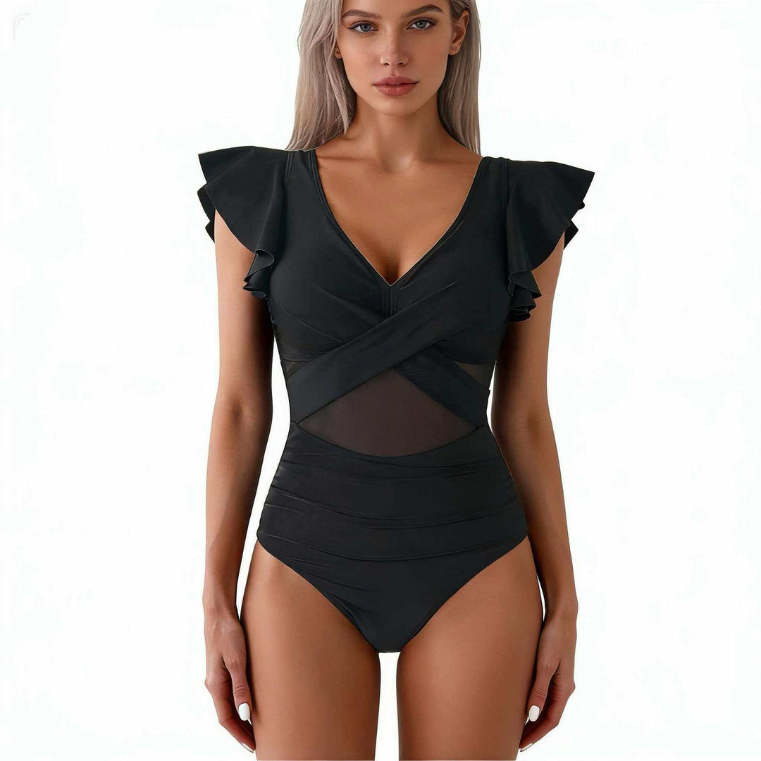 Damen Eleganter Badeanzug mit verwobenen Netzdetails Drune