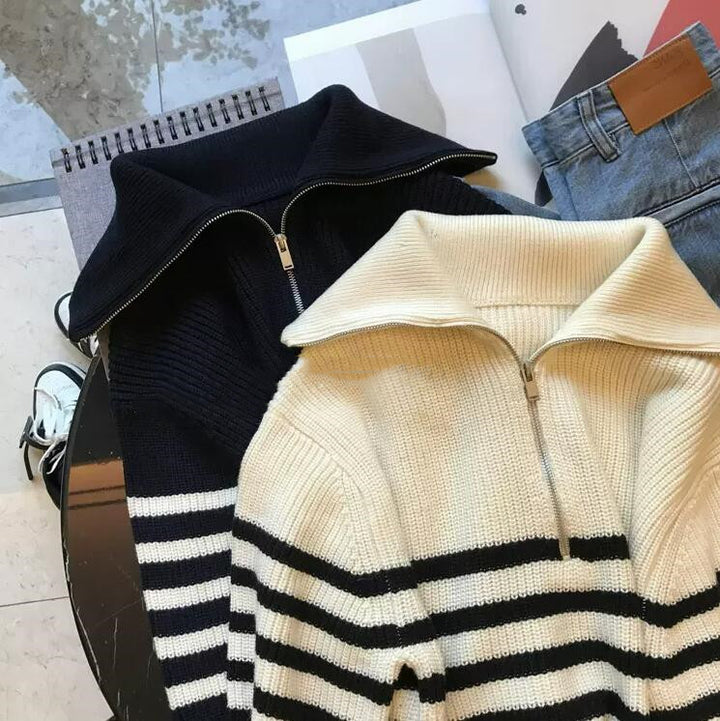 Damen lässiger Pullover mit hohem Kragen und Reißverschluss Drune