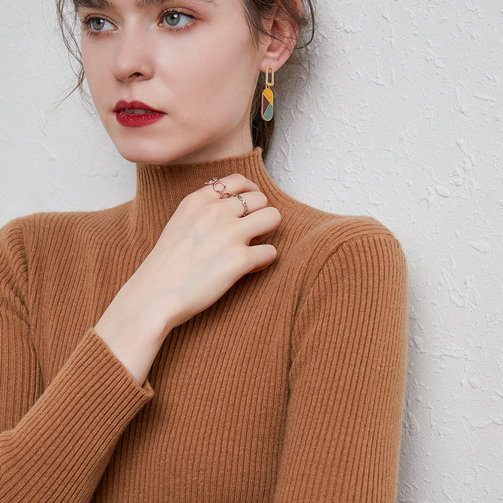 Damen Figurbetonter Feinstrick-Rollkragenpullover mit extrafeiner Rippenstruktur und kaschmirweicher Haptik Drune