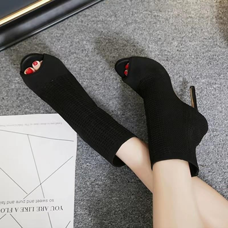 Damen nan gestrickte Peeptoe-Stiefelette mit elastischem Schaft, gepolstertem Fußbett und schmalem Stilettoabsatz Drune