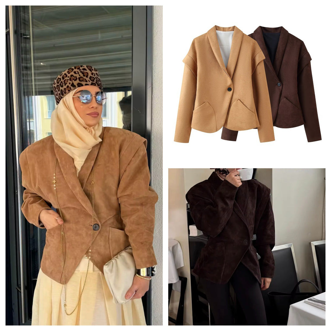 Damen elegante Suede-Jacke mit modischen Taschen Drune