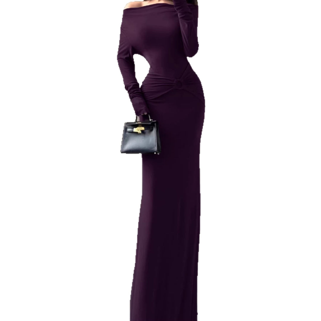 Damen Off-Shoulder Maxikleid mit taillierter Wickeloptik und Raffung Drune