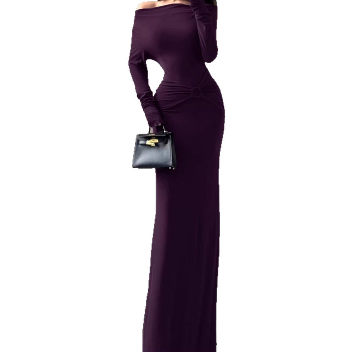 Damen Off-Shoulder Maxikleid mit taillierter Wickeloptik und Raffung Drune