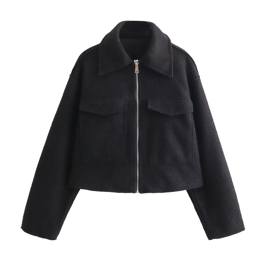 Damen nan kurzes Cropped Overshirt mit großflächigen Pattentaschen und durchgehendem Reißverschluss Drune