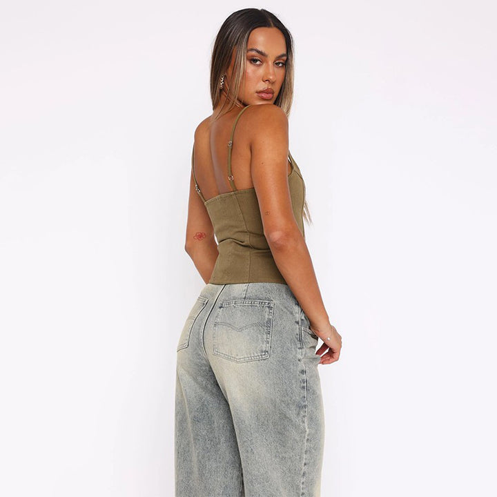 Damen Strukturierter Denim Korsett-Top Drune