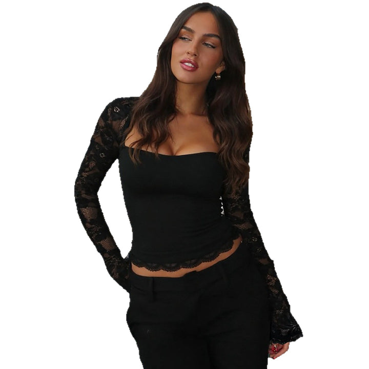 Damen kurzärmeliges Oberteil mit eleganten Spitzenärmeln und raffiniertem Design Drune