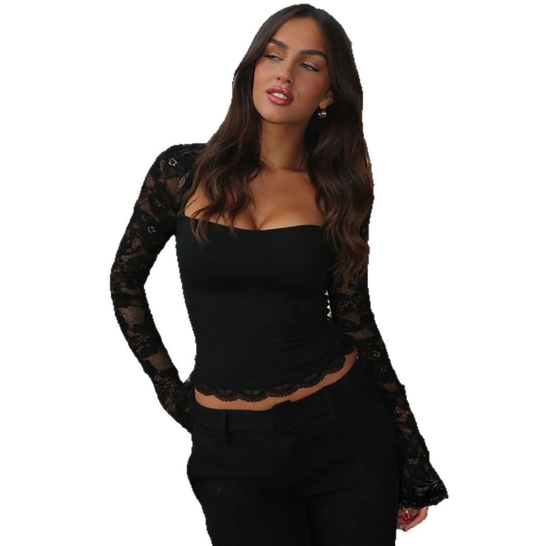 Damen elegantes Spitzenoberteil mit langen Ärmeln Drune