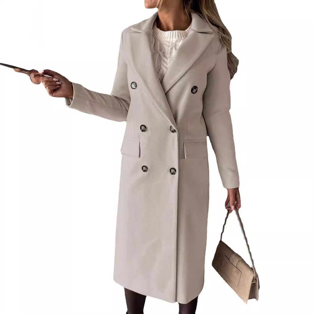 Damen Eleganter Doppelt-knopf Mantel Drune