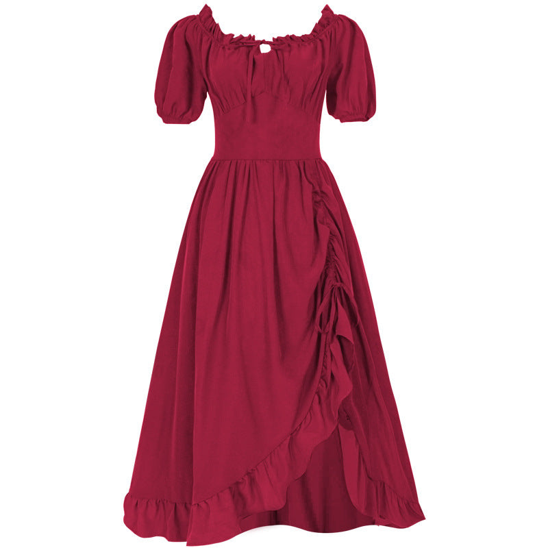 Damen nan romantisches Maxikleid mit Carmen-Ausschnitt, Puffärmeln, tailliertem Mieder und seitlicher Raffung Drune