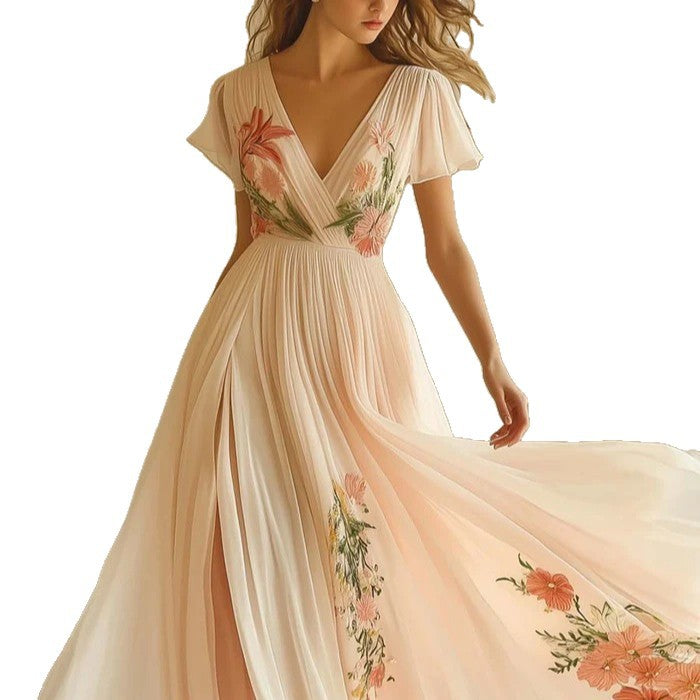 Frauen Blumenbesticktes Maxikleid Drune