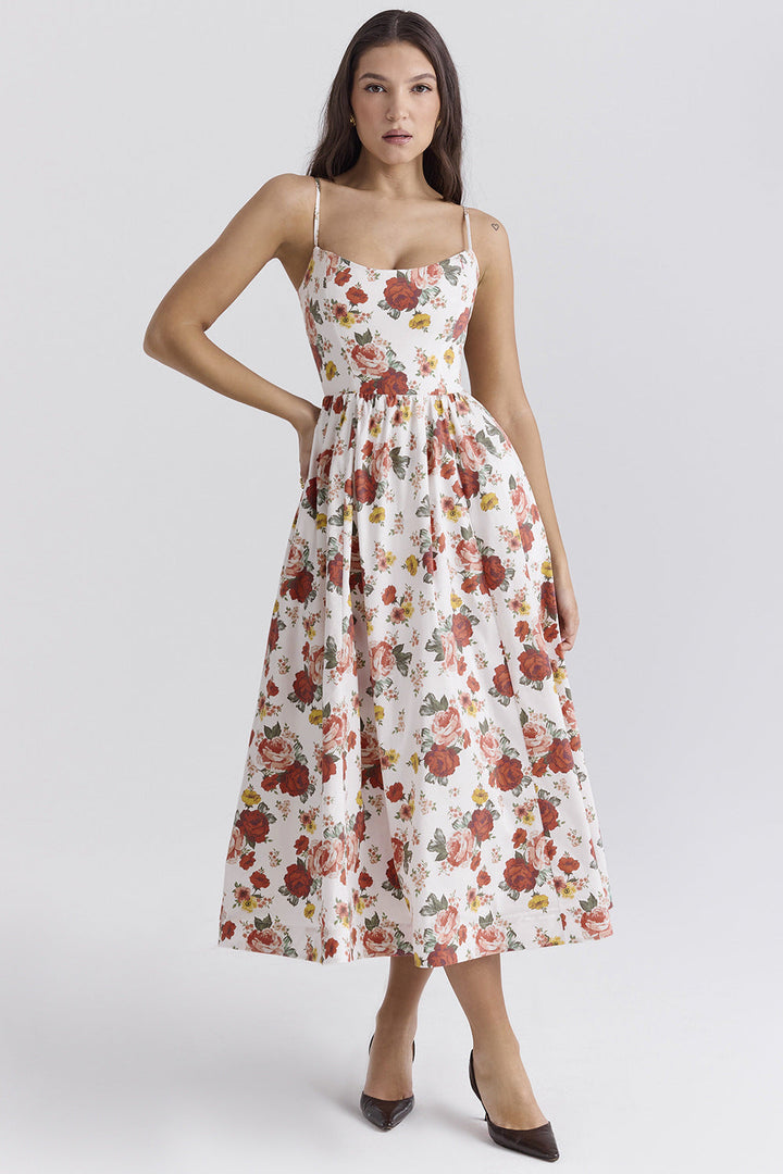 Damen Maxikleid mit floralem Print und verstellbaren Spaghettiträgern Drune