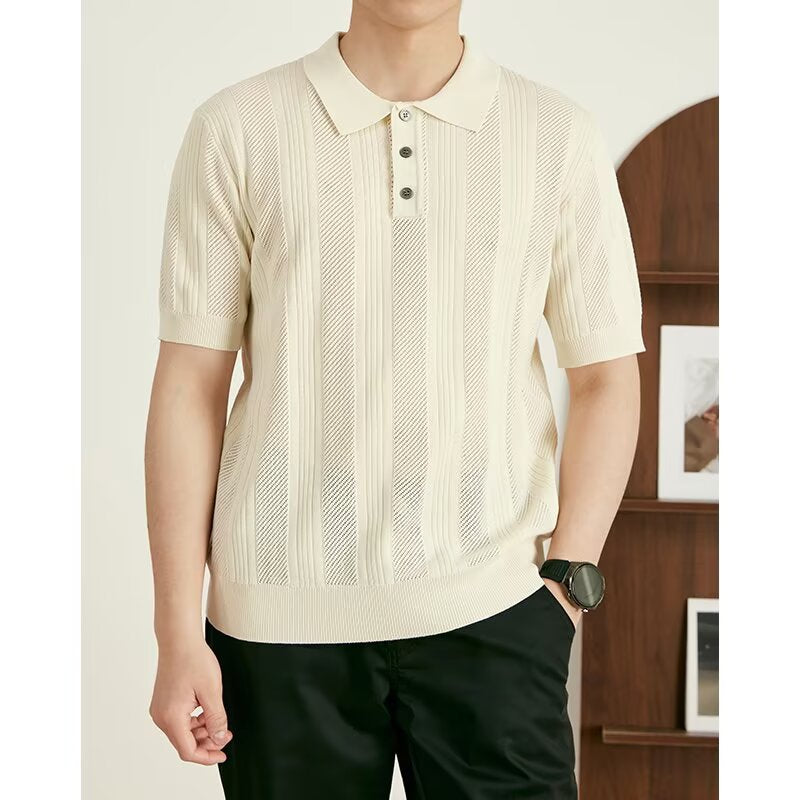 Herren Modisches Kurzarm-Strickpoloshirt Drune