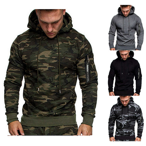 Herren Slim-Fit Hoodie mit Ärmel‑Zip‑Tasche, Kapuze und Kordelzug Drune