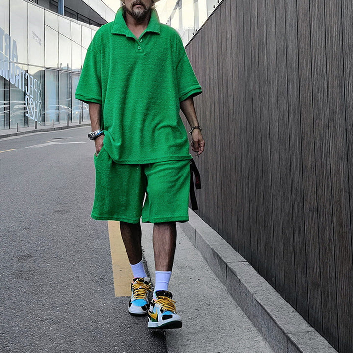 Herren Oversized Freizeitanzug mit Poloshirt und Shorts Drune
