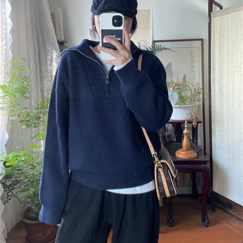 Damen Pullover mit hohem Kragen und Reißverschluss Drune