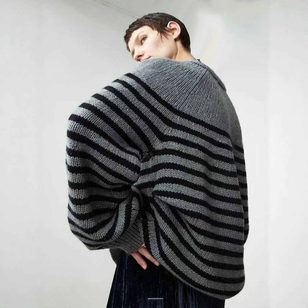 Damen lässiger V-Ausschnitt Pullover mit Streifen Drune
