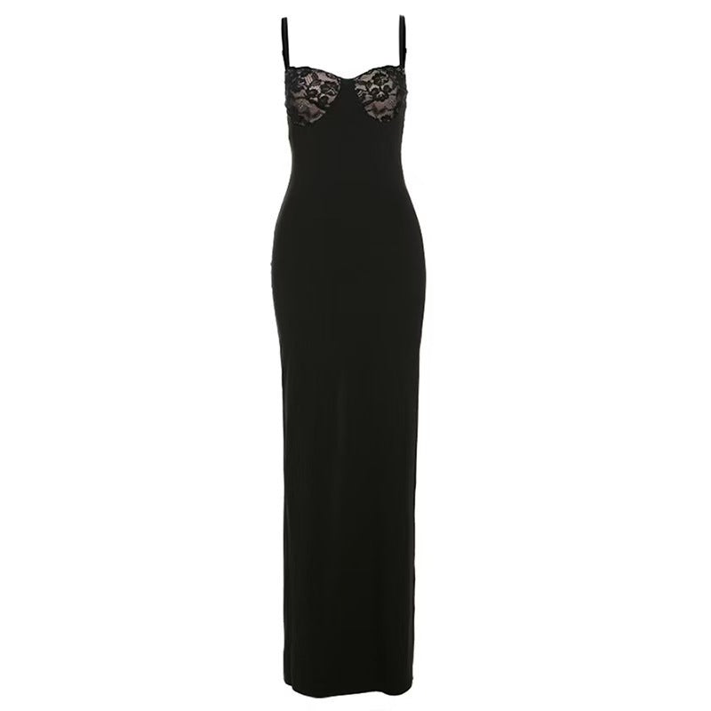 Damen Körperbetontes Maxikleid mit Spitzenakzenten Drune