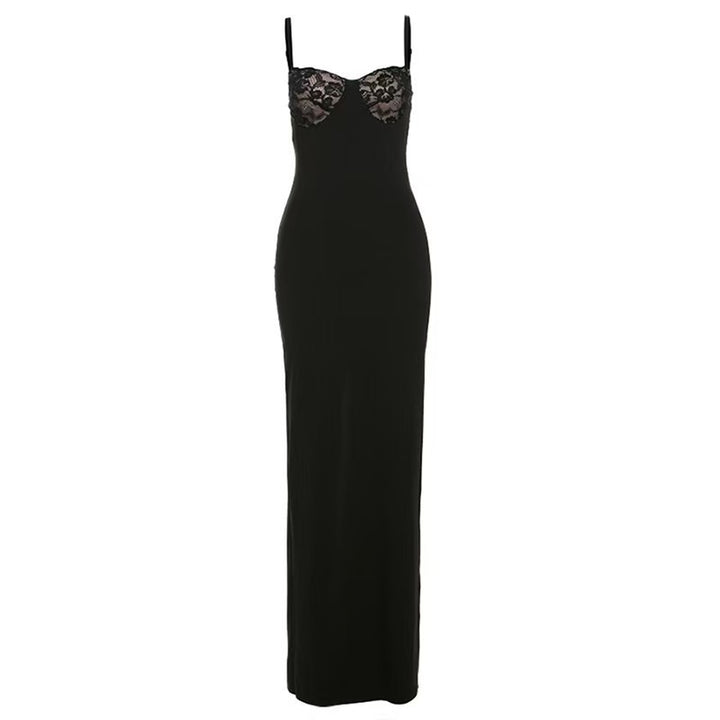 Damen Körperbetontes Maxikleid mit Spitzenakzenten Drune
