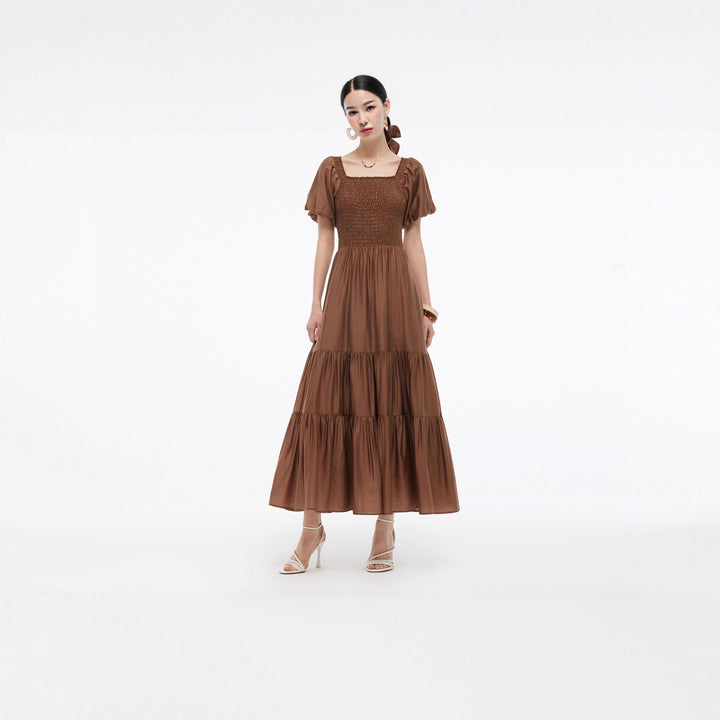 Damen Maxikleid mit voluminösem Rock und Blumenmuster Drune