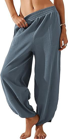 Damen weite Lounge-Hose mit elastischem Bund und Taschen Drune
