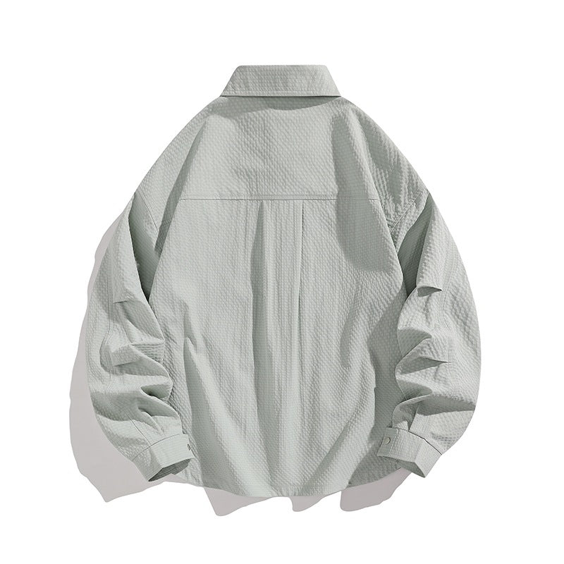 Herren Leichte Oversize-Hemdjacke mit Druckknopfleiste, Strukturstoff & Pattentaschen Drune