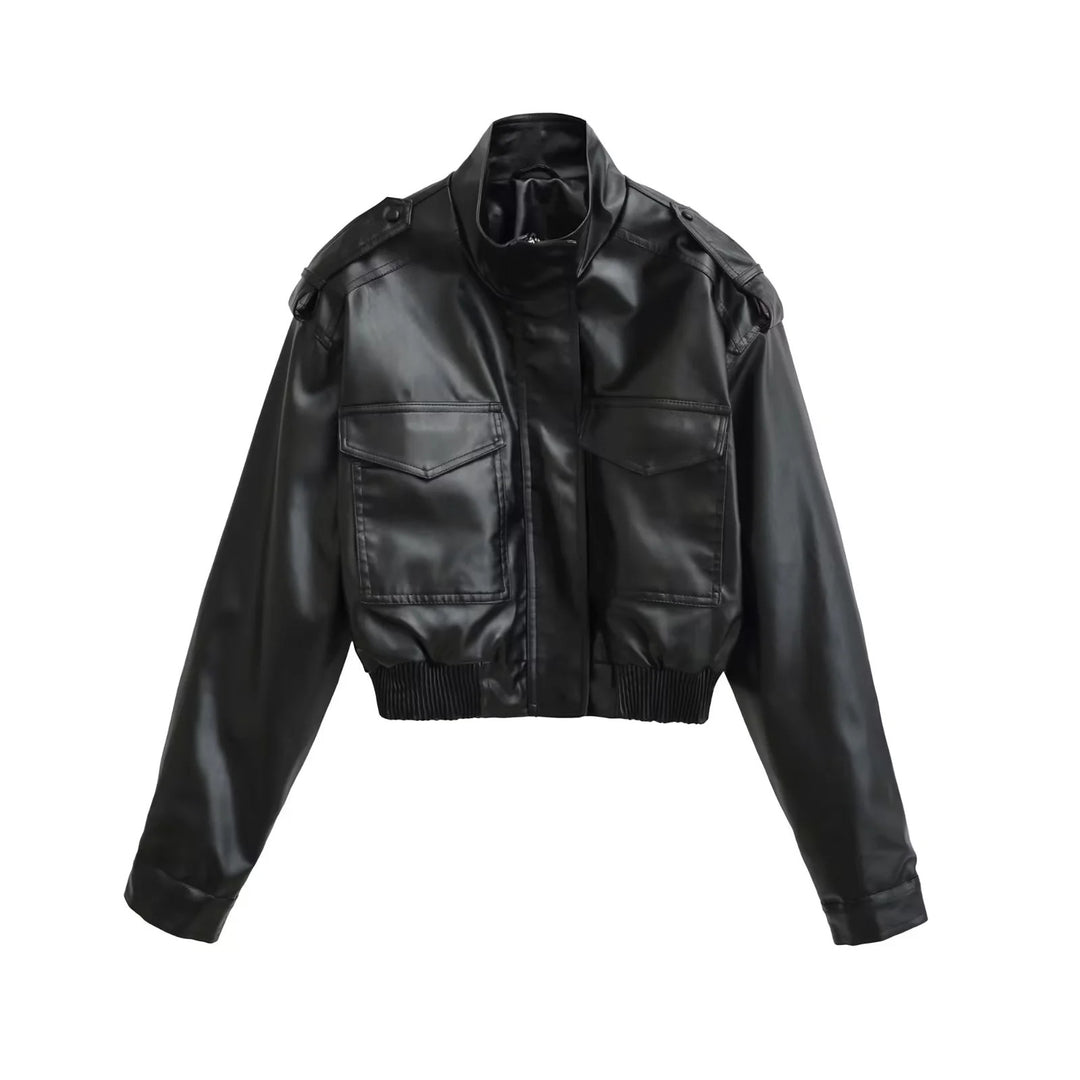 Damen nan cropped Field-Bomberjacke im Military-Look mit Stehkragen, Schulterklappen und taillennahem Rippbund Drune