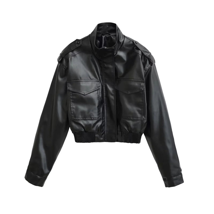 Damen nan cropped Field-Bomberjacke im Military-Look mit Stehkragen, Schulterklappen und taillennahem Rippbund Drune