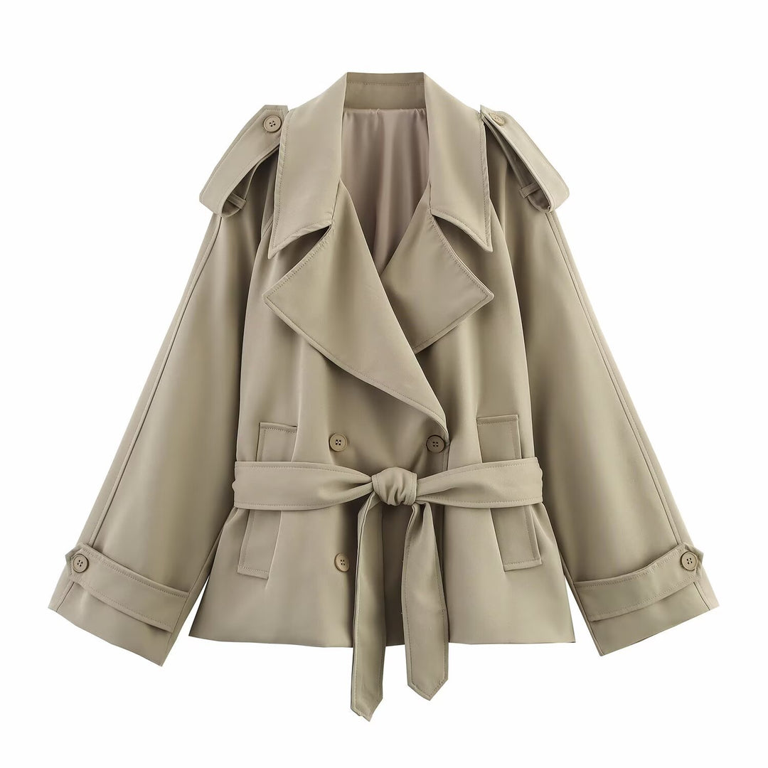 Damen modische Trenchjacke mit breitem Kragen und praktischen Taschen Drune