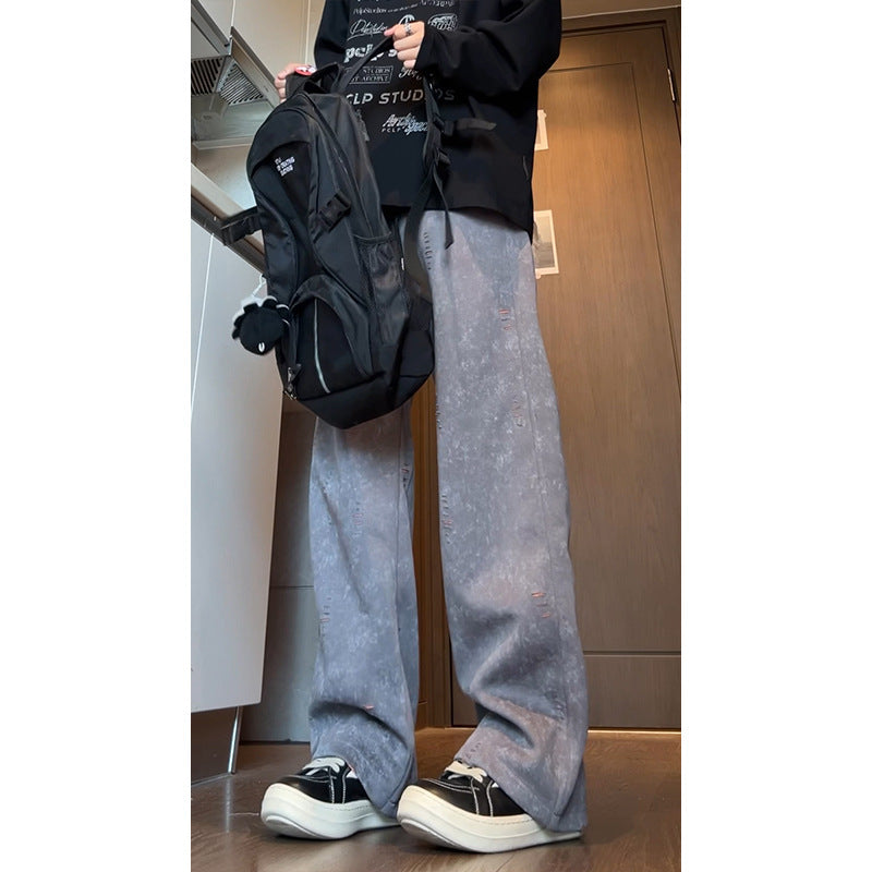 Herren Oversized Cordhose mit Distressed‑Details, weitem Bein und Tunnelzug Drune