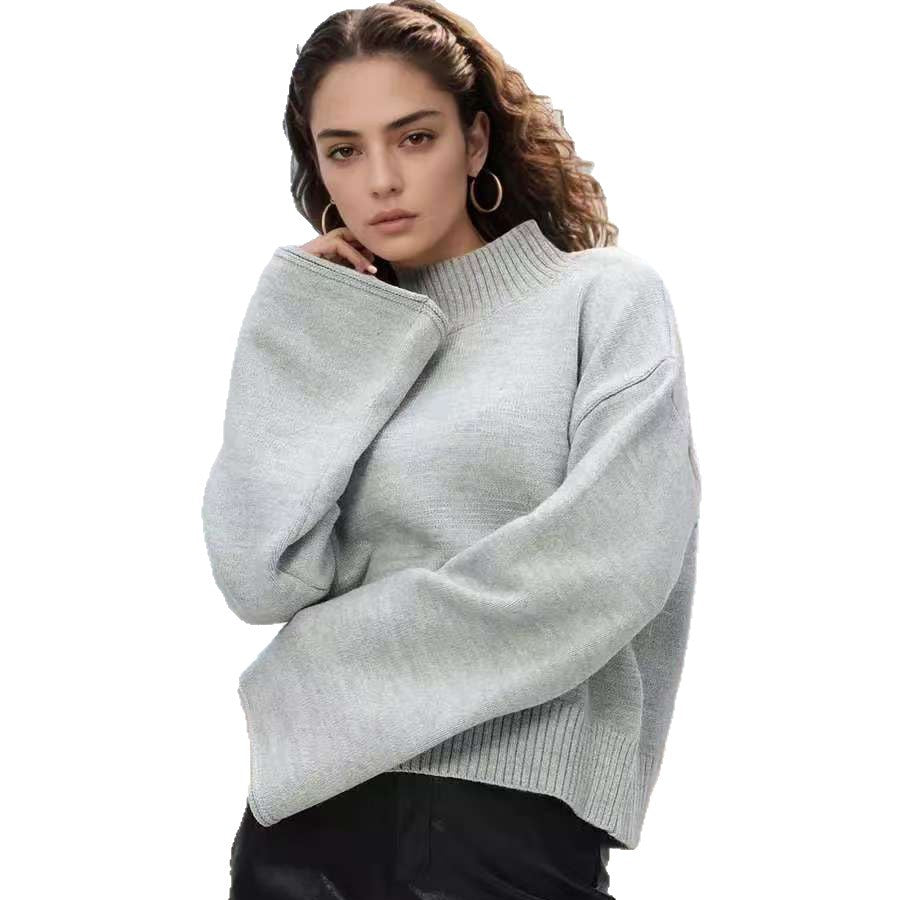Damen Grobstrickpullover mit Stehkragen und voluminösen Ärmeln Drune