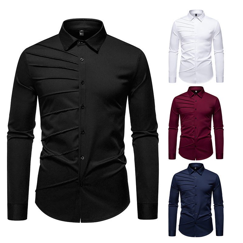 Herren Tailliertes Business-Hemd mit diagonalem Zierfalten-Design Drune