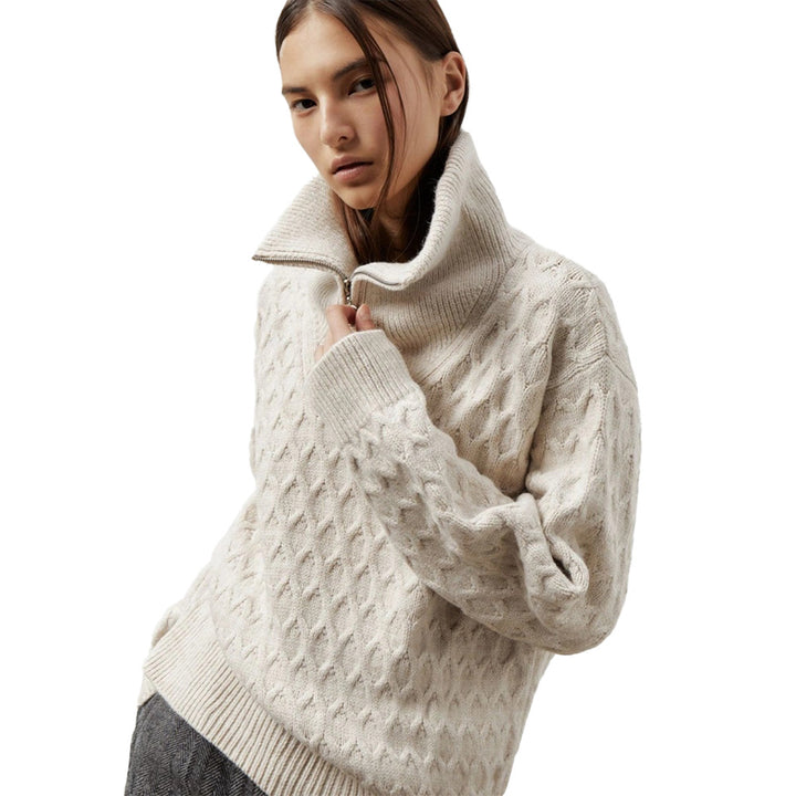 Damen Sportlicher Stehkragenpullover mit Zipper und Struktur Drune