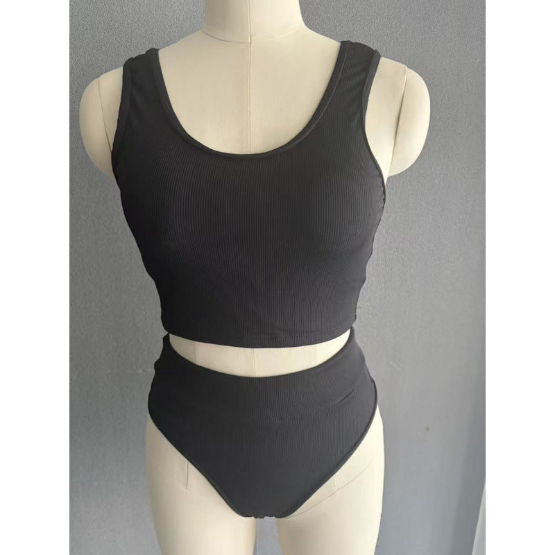 Damen Hochbund Bikini-Set mit strukturierter Oberfläche und modischem Crop-Top Drune