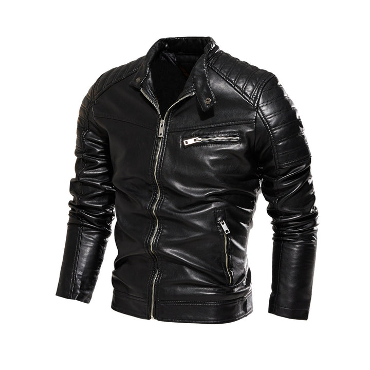 Herren Stylische Lederjacke mit Detailnähten Drune