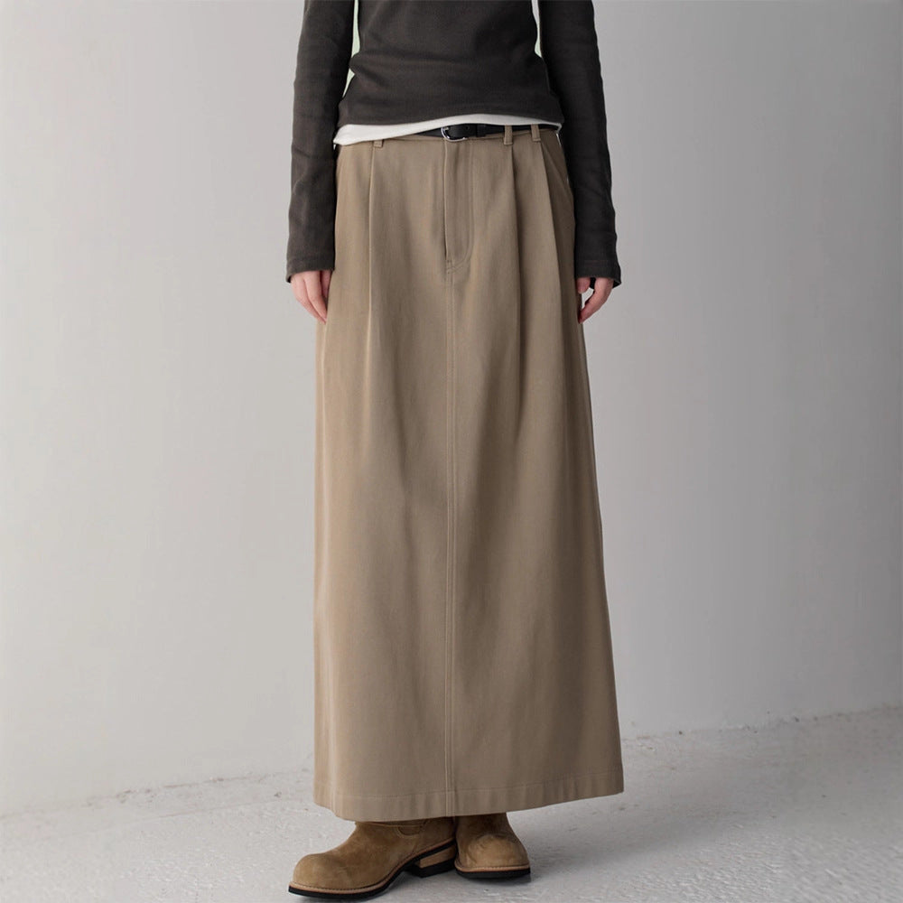 Damen eleganter und hoch taillierter Maxirock mit Falten Drune