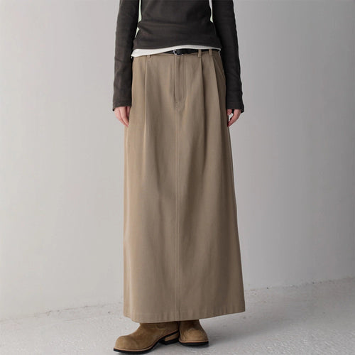 Damen eleganter und hoch taillierter Maxirock mit Falten Drune