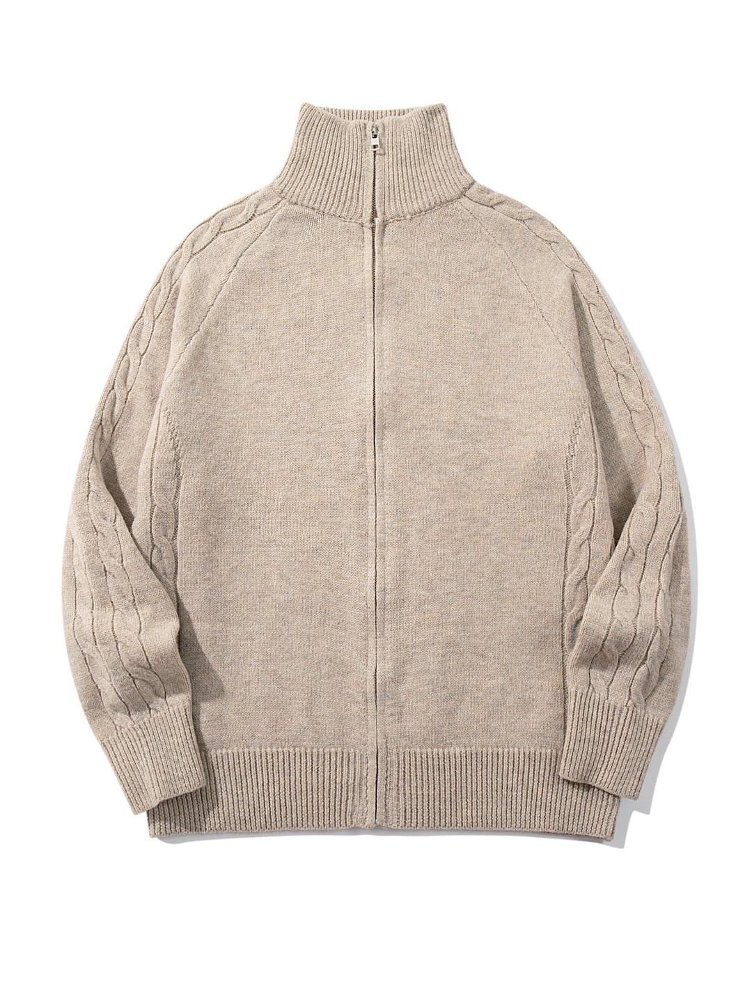 Herren Grobstrick‑Zipjacke mit Funnelkragen, Raglanärmeln und Zopfmuster Drune