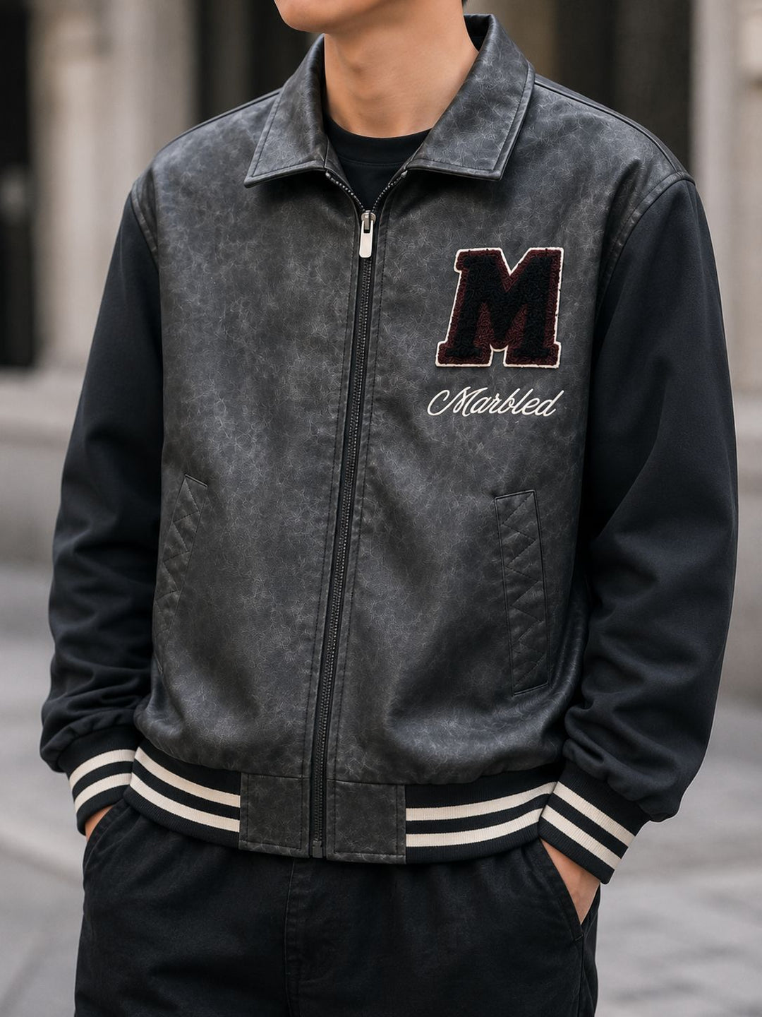 Herren Modische Bomberjacke mit Stickdetails Drune