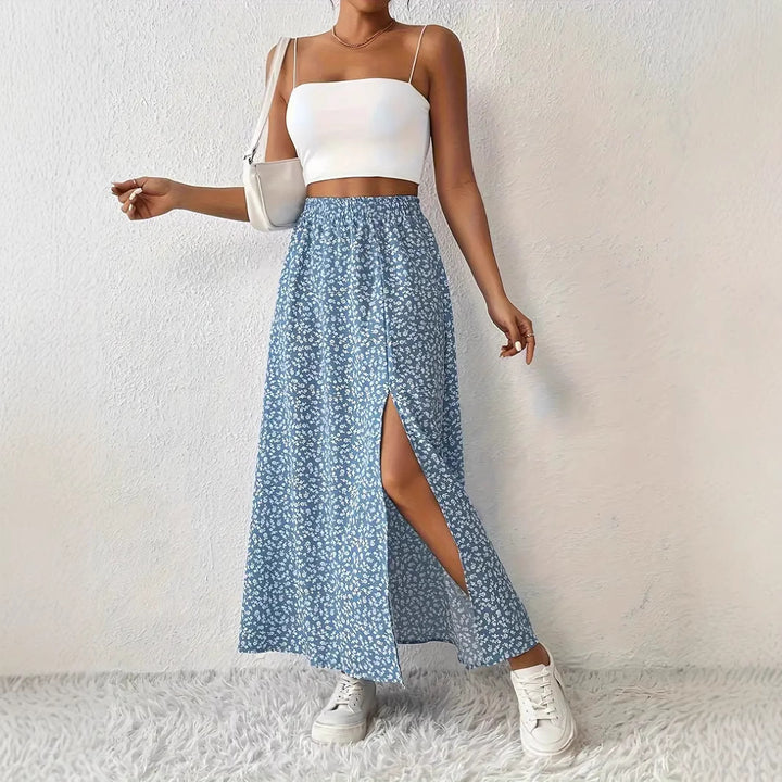 Damen Maxirock mit elegantem Schlitz und floralem Muster Drune