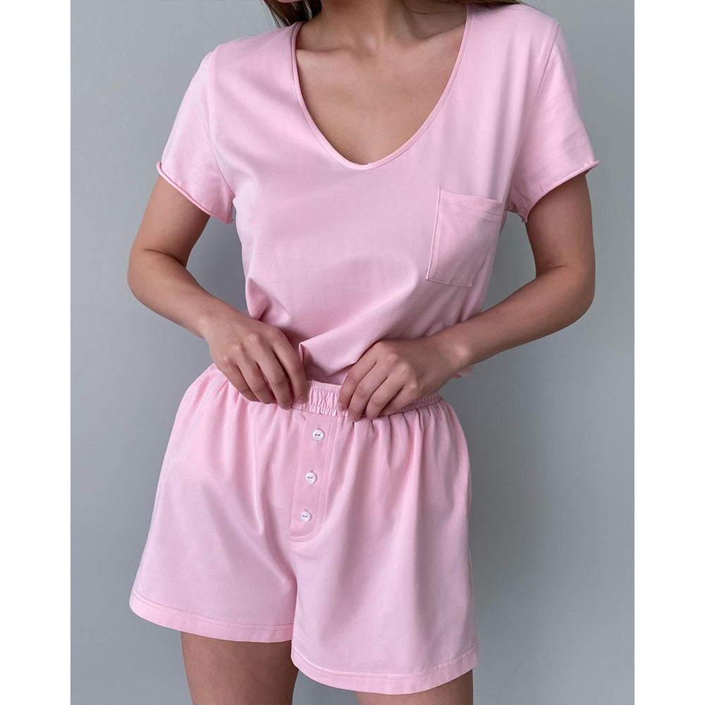 Damen Bequemes Loungewear-Set aus Baumwolle mit V-Ausschnitt Drune