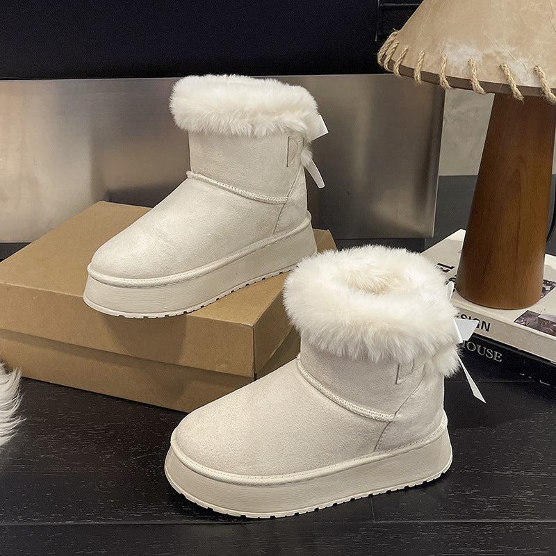 Damen Gefütterte Kurzstiefel mit Kunstfell-Bündchen, rutschfester Plateausohle und Schleifendetail Drune