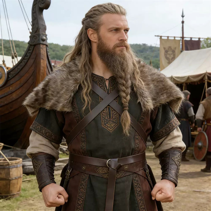 Herren Schultercape aus Kunstpelz mit Schnallenverschluss und rustikalem Wikinger-Look Drune